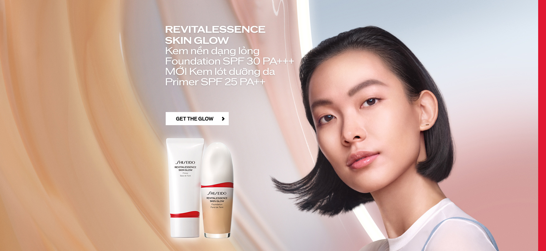 SHISEIDO GINZA TOKYO Bara skin is smoother and brighter, with visibly reduced fine lines in just 1 week*. REVITALESSENCE SKIN GLOW Foundation SPF 30 PA+++ NEW Primer SPF 25 PA++